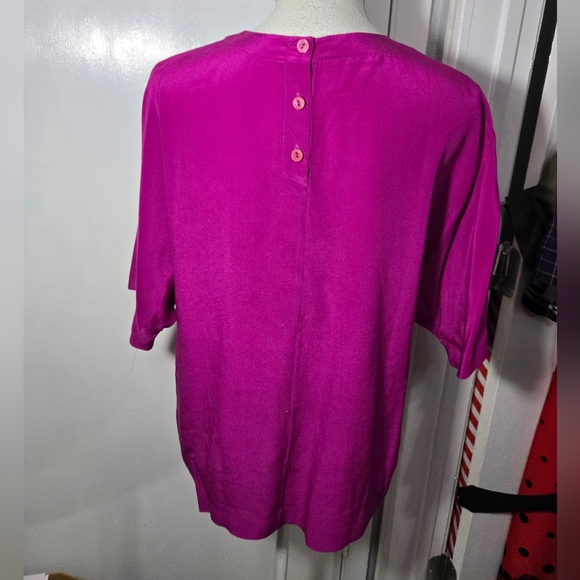 Linda Allard For Ellen Tracy Pink 1/2 Sleeve Silky Blouse Sz 14 - Picture 5 of 7